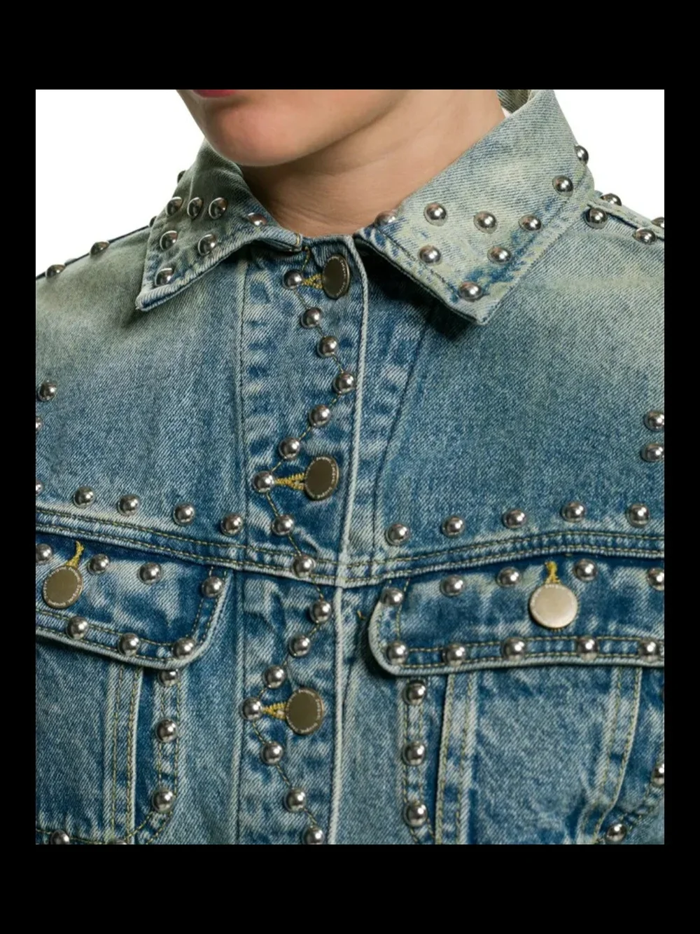 Desigual Studded Blue Denim Jacket with Red Accent - Picture 3 of 9